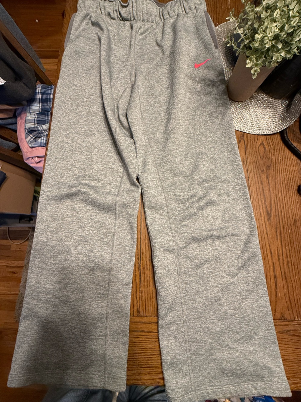 Nike Kids Gray Sweatpants with Pink Swoosh Accent XL